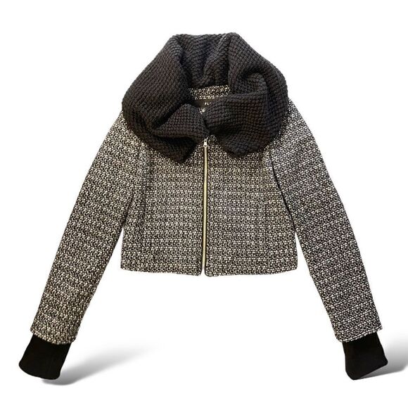 PLASTIC ISLAND Lambswool Blend Cropped Jacket & Emphasized Oversized Collar |S| - Picture 1 of 9